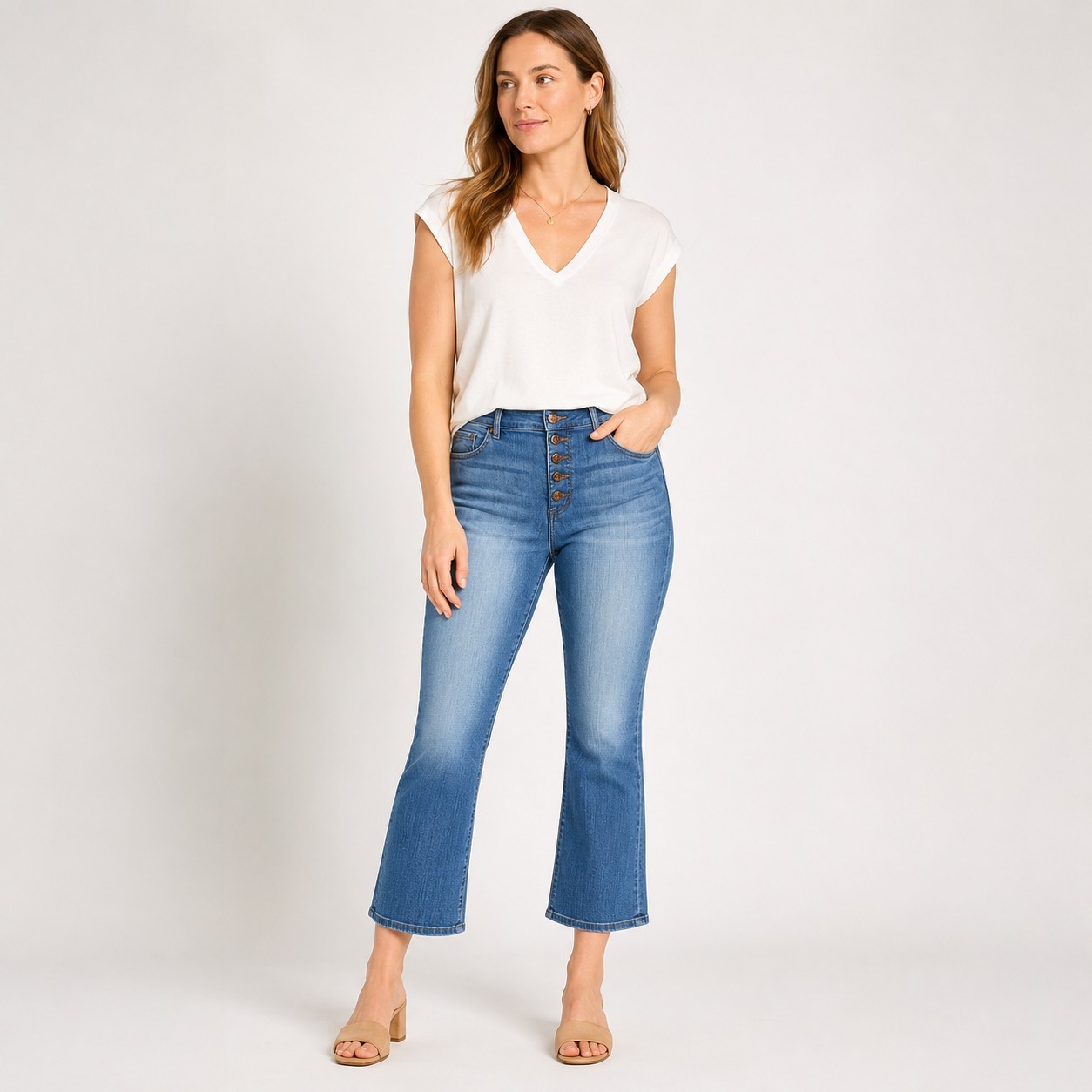 Loft The Kick Crop Denim Jeans Buttonfly Medium Wash Wmn\'s Size 30/ 10 Petite