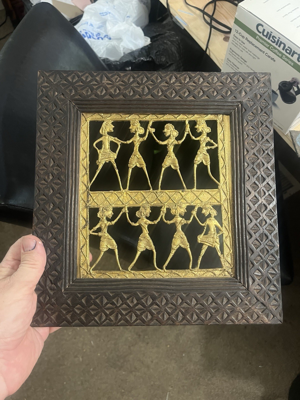 Vintage Bronze Lost Wax Casting Dancing Figures Mounted in Frame African Indian