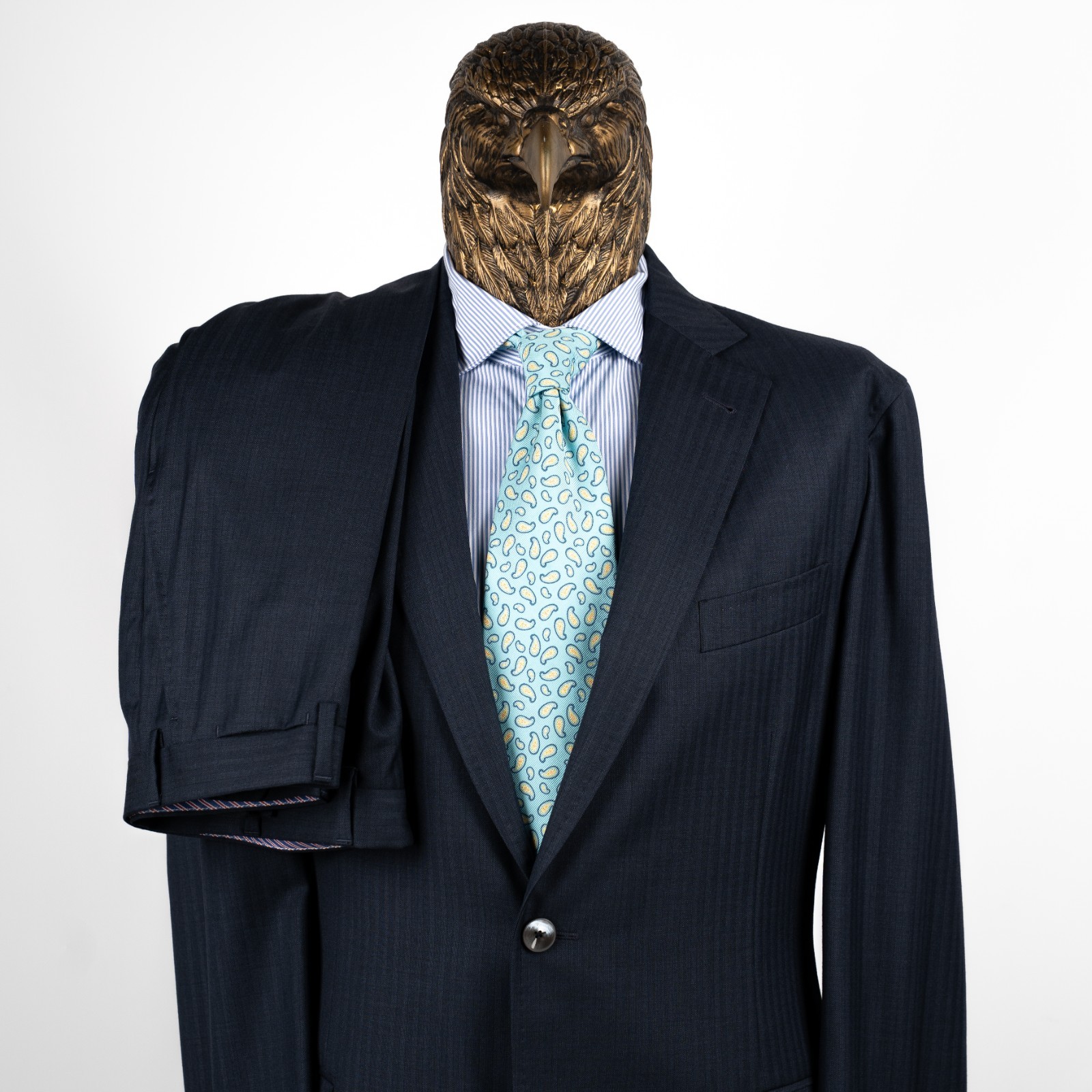 NWT $1950 Pal Zileri Green Label Wool Striped Unlined Suit Midnight 46US/56IT