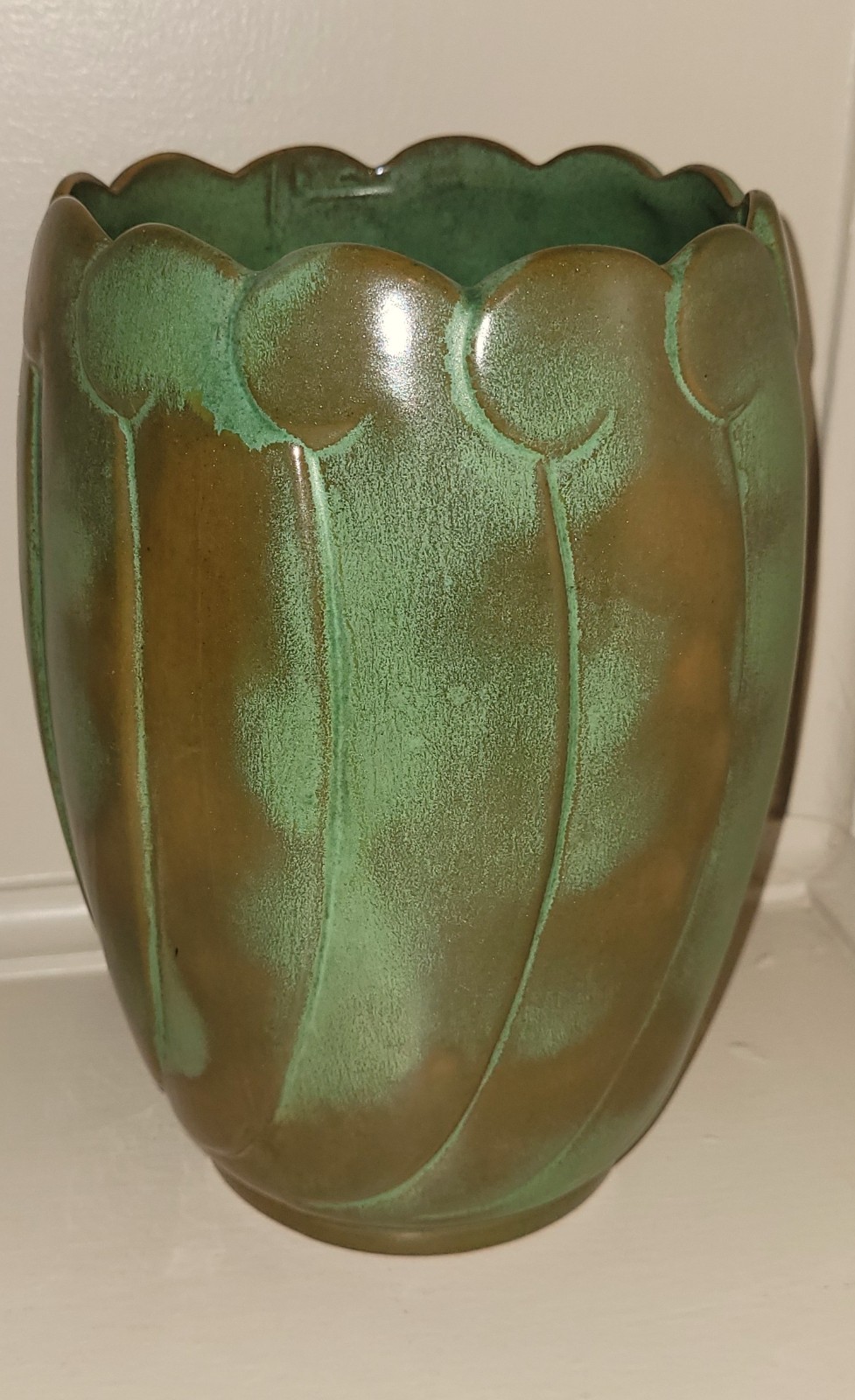Frankoma Pottery 1940\'s Art Deco Green Scalloped Vase Frankoma Pottery 1940\'s Art Deco Green Scalloped Vase