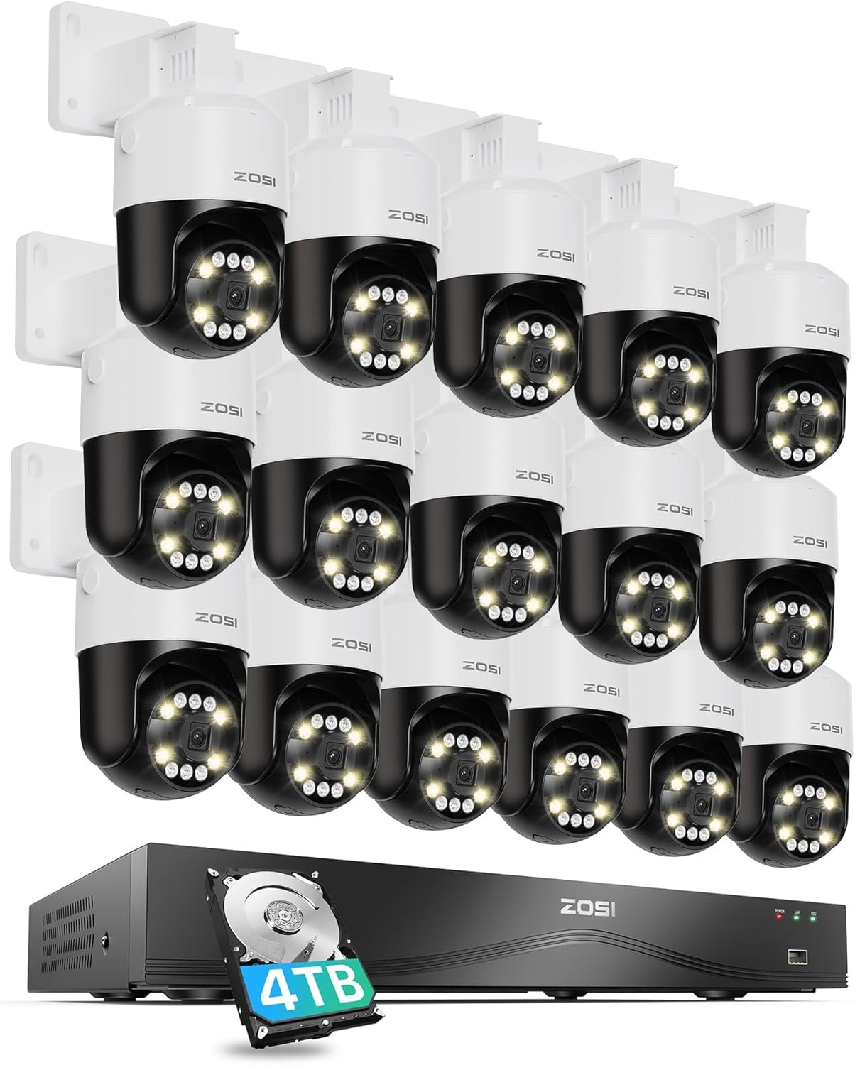 ZOSI 16CH 16 x 4K 8MP PT POE Security Camera System AI Detect 2-Way Audio 4TB