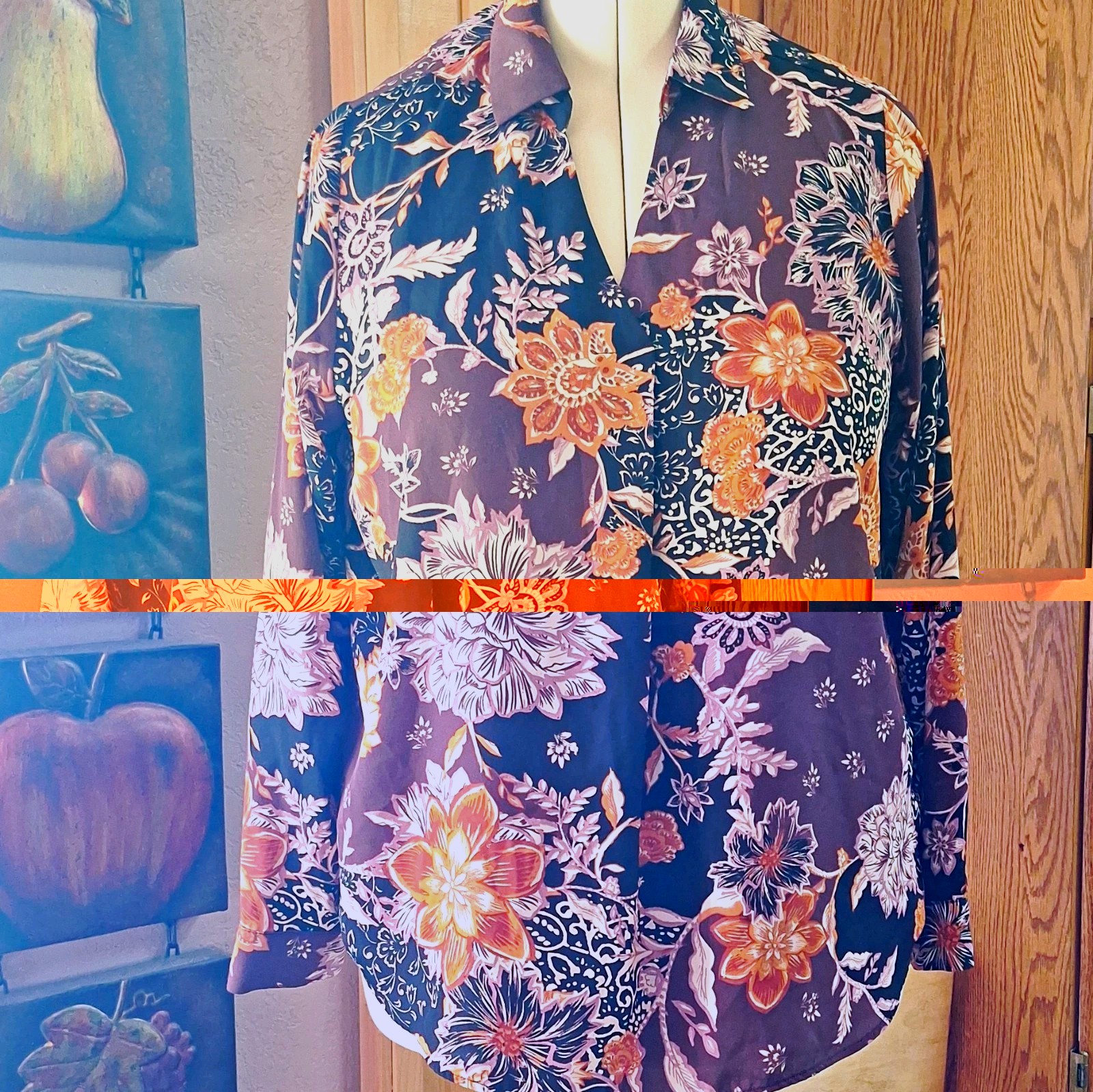 Maurices Womens 2XL Floral Collared Long Sleeve Button-Up Blouse Brown Maurices Womens 2XL Floral Collared Long Sleeve Button-Up Blouse Brown