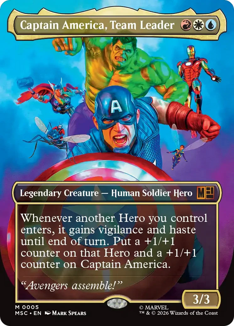 MTG Captain America, Team Leader (Borderless) [Marvel Super Heroes Commander] Fo