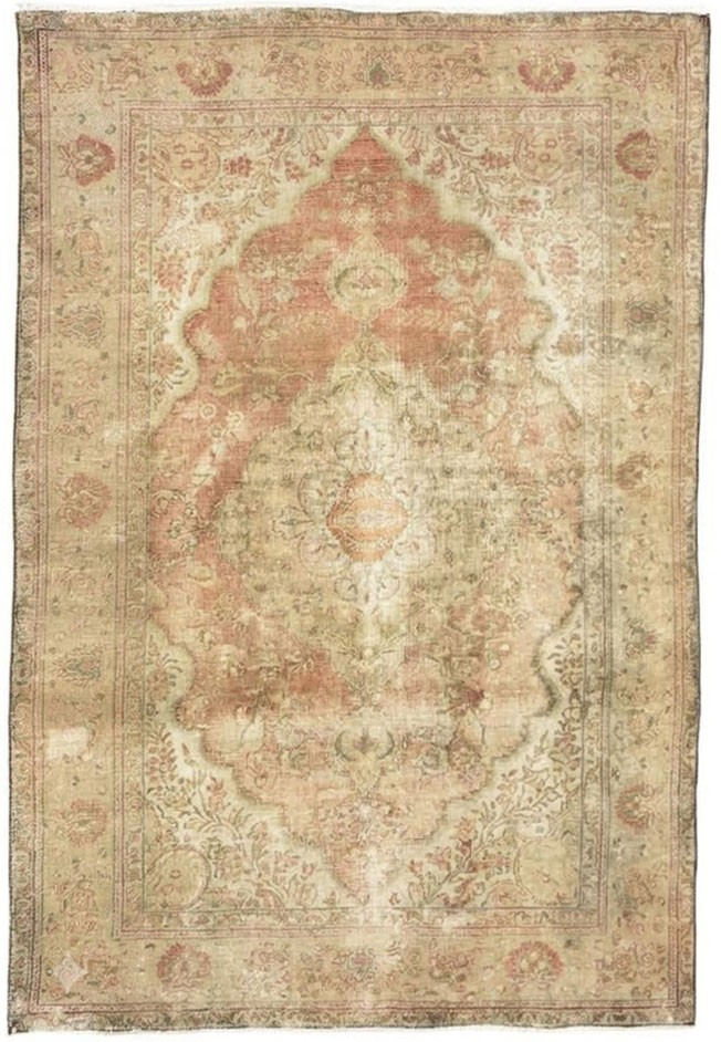 Semi-Antique Handmade Oriental Rug 6\'3x9\'8 Ft Distressed Muted Colors Carpet