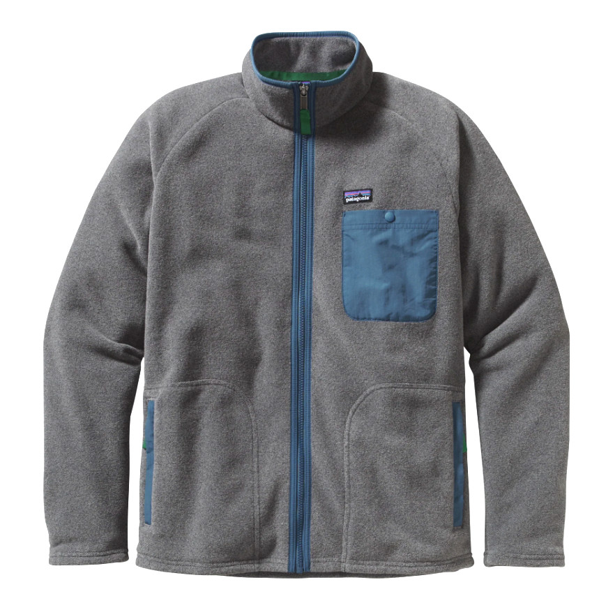 Patagonia men\'s Karstens full zip Synchilla Fleece - Small - Grey / Blue Patagonia men\'s Karstens full zip Synchilla Fleece - Small - Grey / Blue