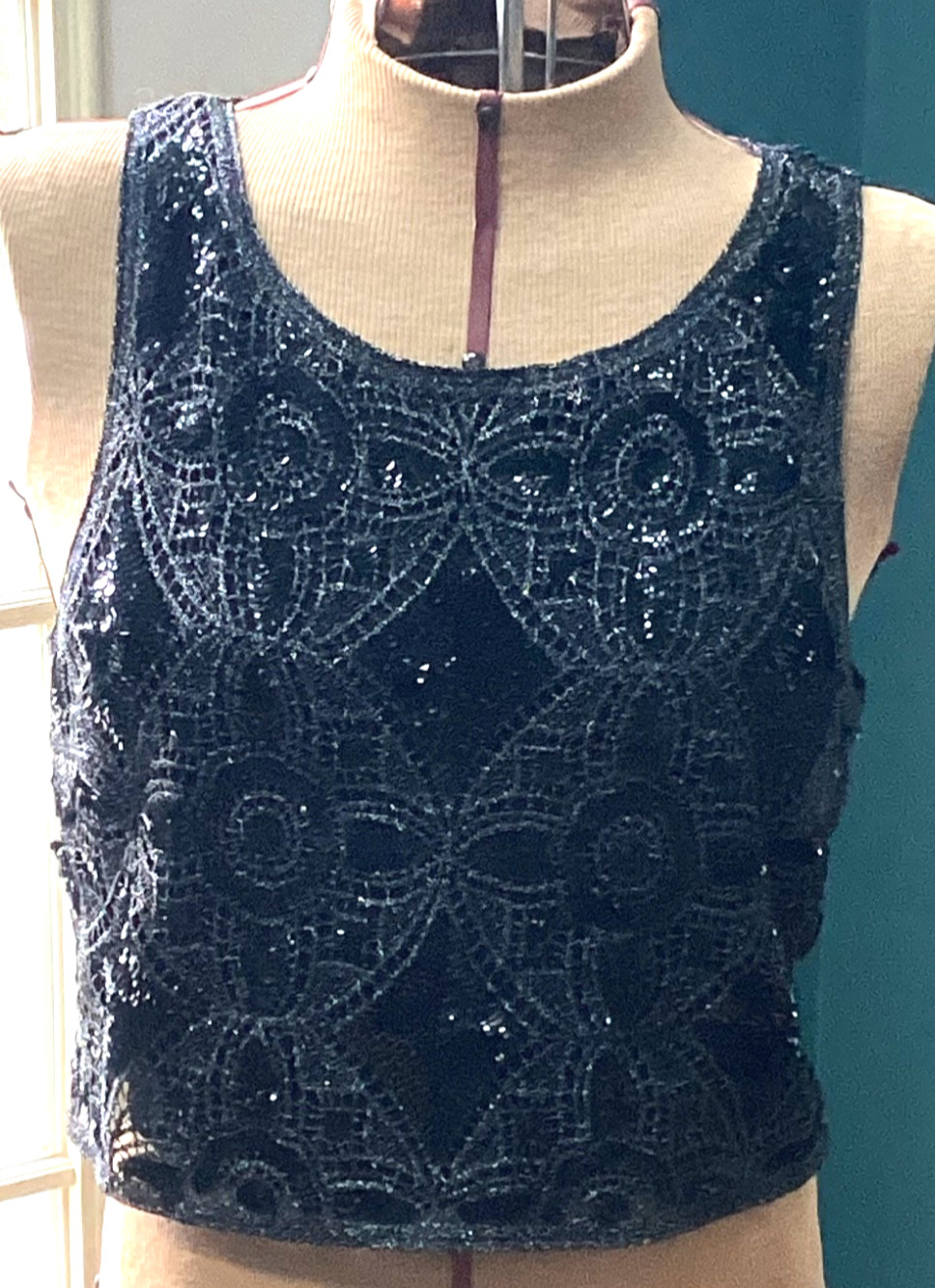Express Woman\'s Sz.Med. Black Elegant,Sparkly Bedazzled Sleeveless Crop Top