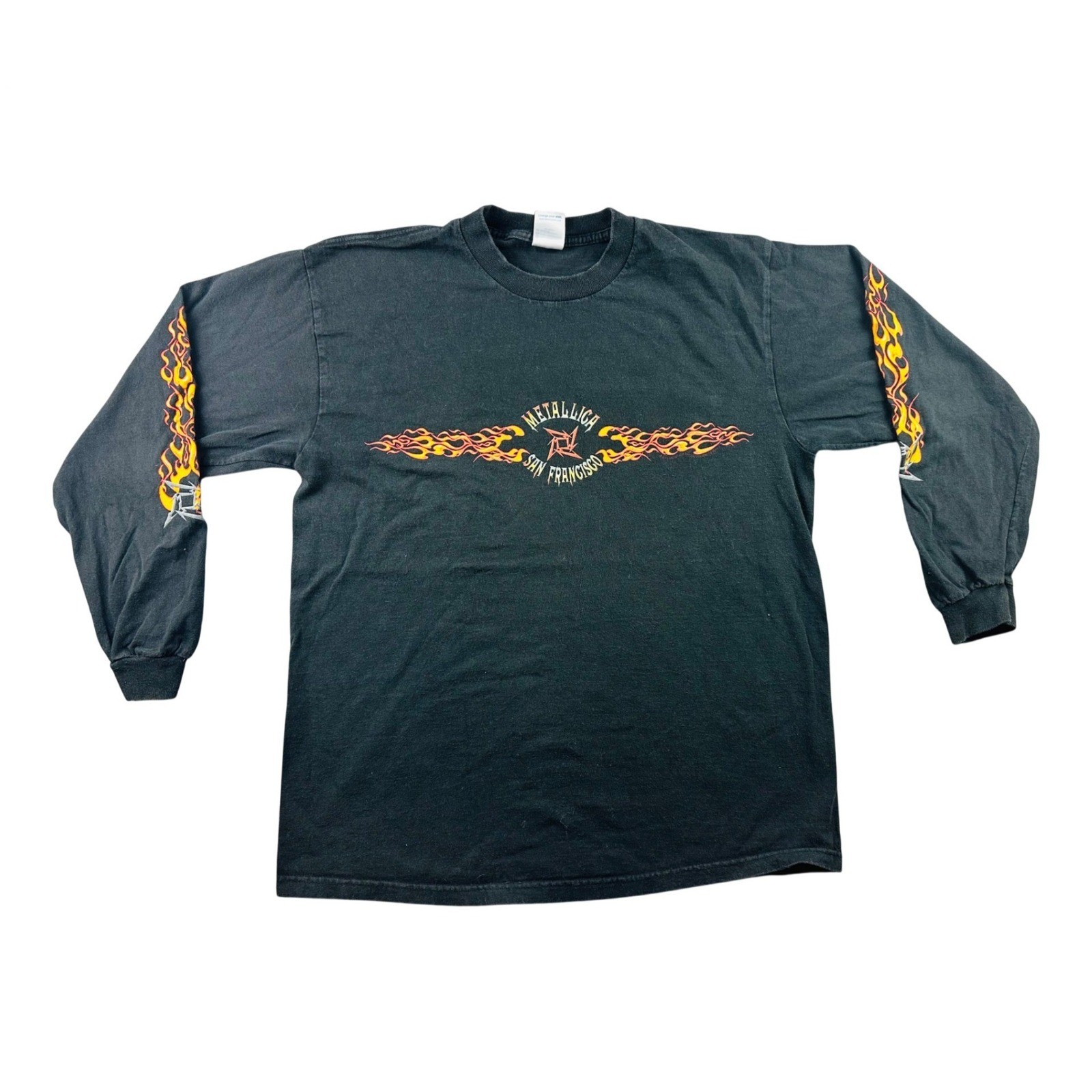 Vintage Metallica Delta Pro Weight T-Shirt Men L Black Flames San Francisco Y2K