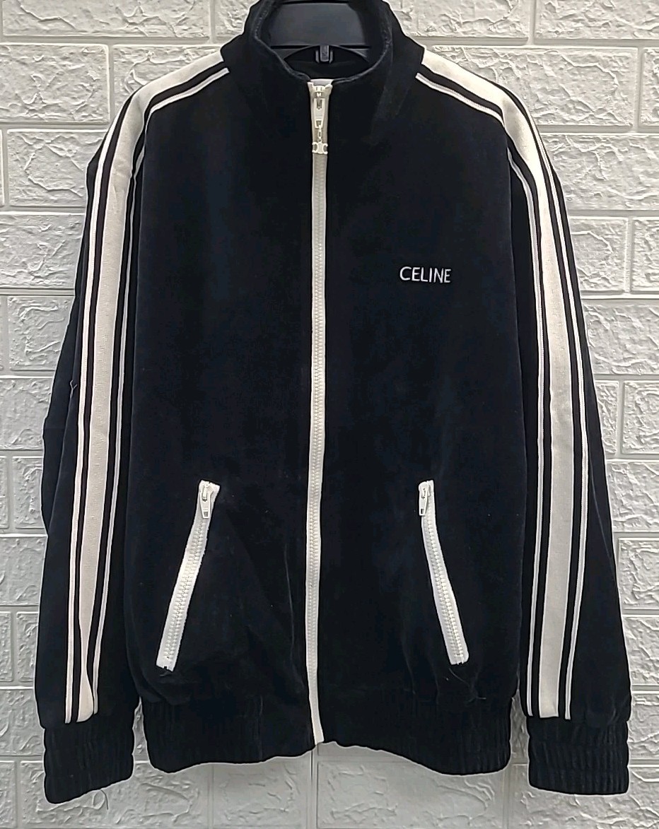 Celine Men\'s Logo Tracksuit Jacket in Double Face Jersey - Black/White Size SM