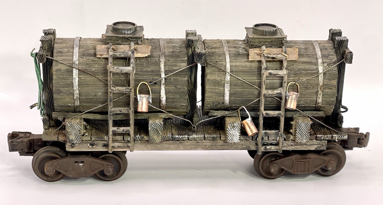 O gauge Custom, Handmade, Painted, & Weathered, dual water tank car.