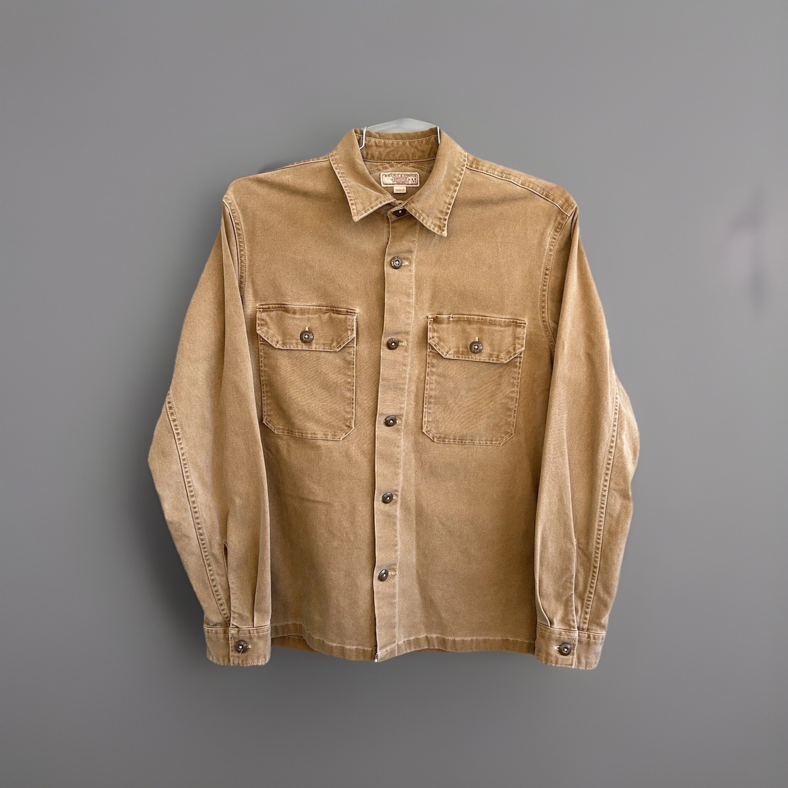 Wallace & Barnes J.CREW Button Up Western Work Shirt Khaki Tan Canvas Medium