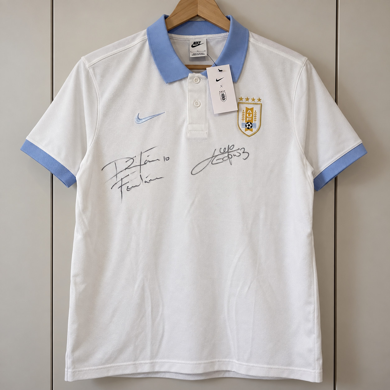 Nike Uruguay 2026 Polo Shirt Signed by Diego Forlan and Diego Godin New With Tag