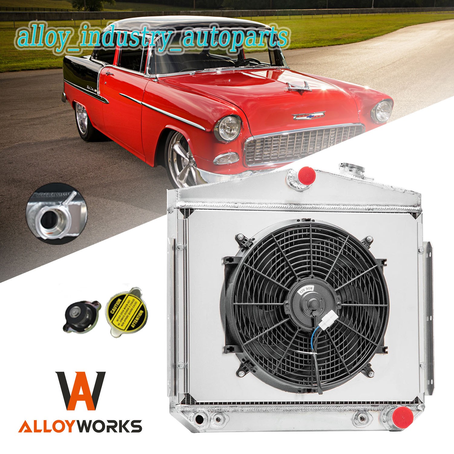 4 Rows Radiator Shroud Fan For 1955-1957 1956 Chevy Bel Air Small /Big Block V8