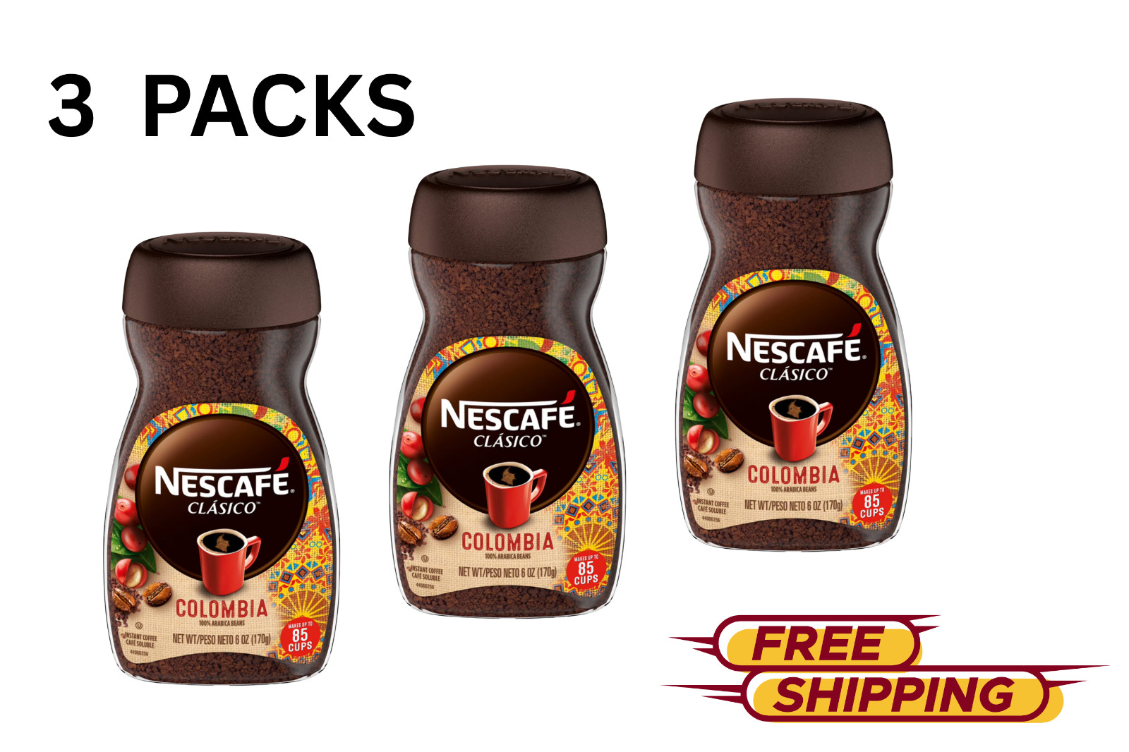 (3PACK) NESCAFÉ CLÁSICO Colombia, Medium Roast, Instant Coffee, 6 oz, 3 Jar