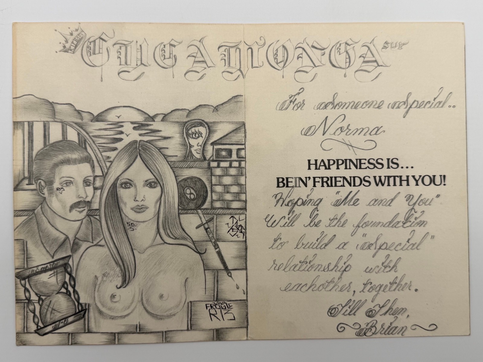 Vintage Hand Drawn Prison Art Greeting Card Cucamonga Kings SUR Vintage Hand Drawn Prison Art Greeting Card Cucamonga Kings SUR