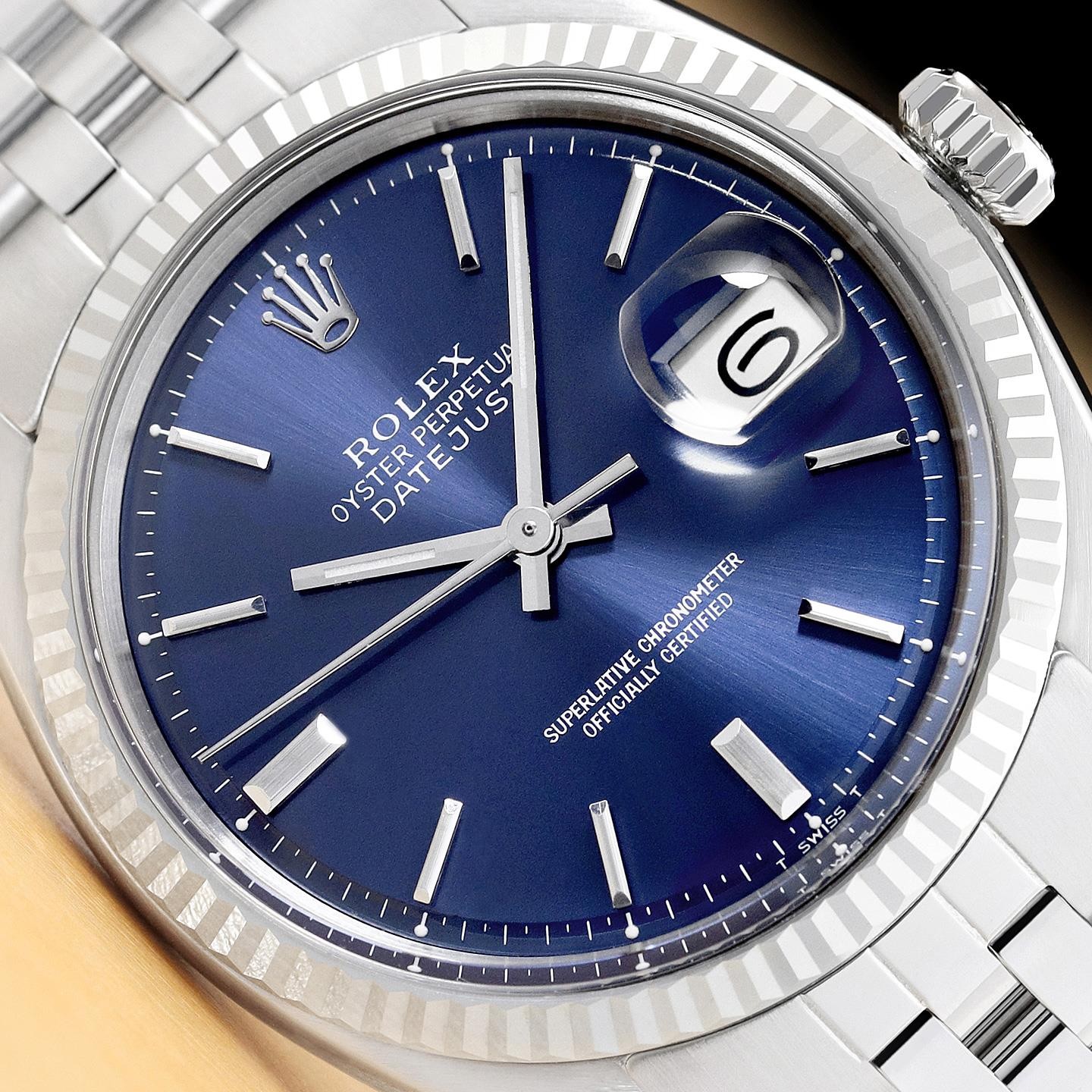ROLEX DATEJUST 1601 BLUE DIAL 18K GOLD STAINLESS STEEL FOLDED BRACELET WATCH
