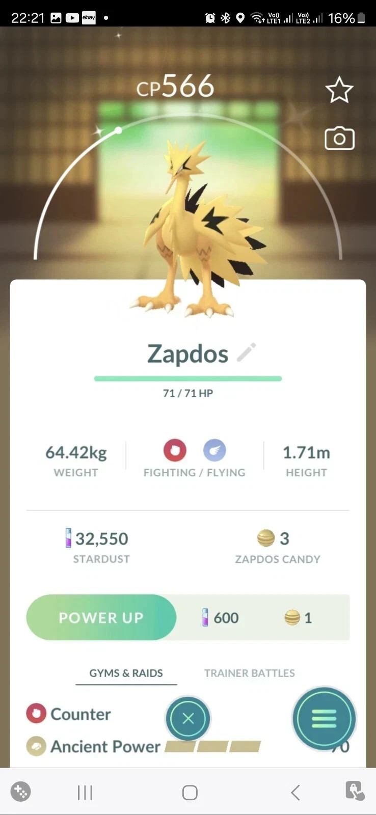 Shiny Galarian Zapdos Pokemon Tr@de Go
