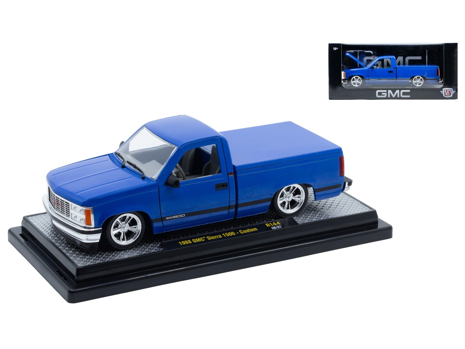 1988 GMC SIERRA 1500 CUSTOM PICKUP BLUE 1/24 DIECAST MODEL BY M2 40300-144 A 1988 GMC SIERRA 1500 CUSTOM PICKUP BLUE 1/24 DIECAST MODEL BY M2 40300-144 A