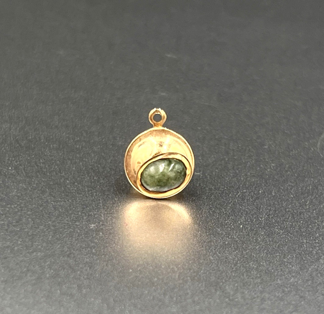 Vintage 14K Jade Tie Tack Pin, Signed Simmons, Yellow Gold, Oval Shape Vintage 14K Jade Tie Tack Pin, Signed Simmons, Yellow Gold, Oval Shape