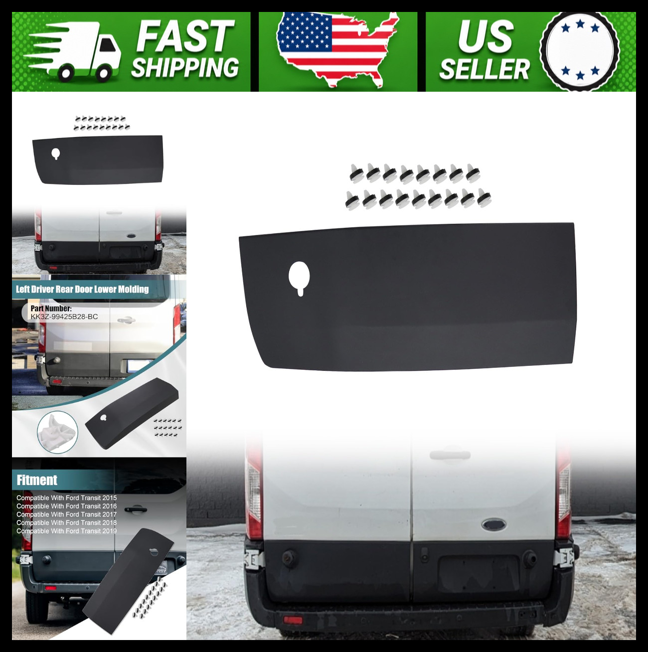 GXARTS Left Driver Side Rear Door Lower Molding Trim for Ford Transit 2015-2019 GXARTS Left Driver Side Rear Door Lower Molding Trim for Ford Transit 2015-2019