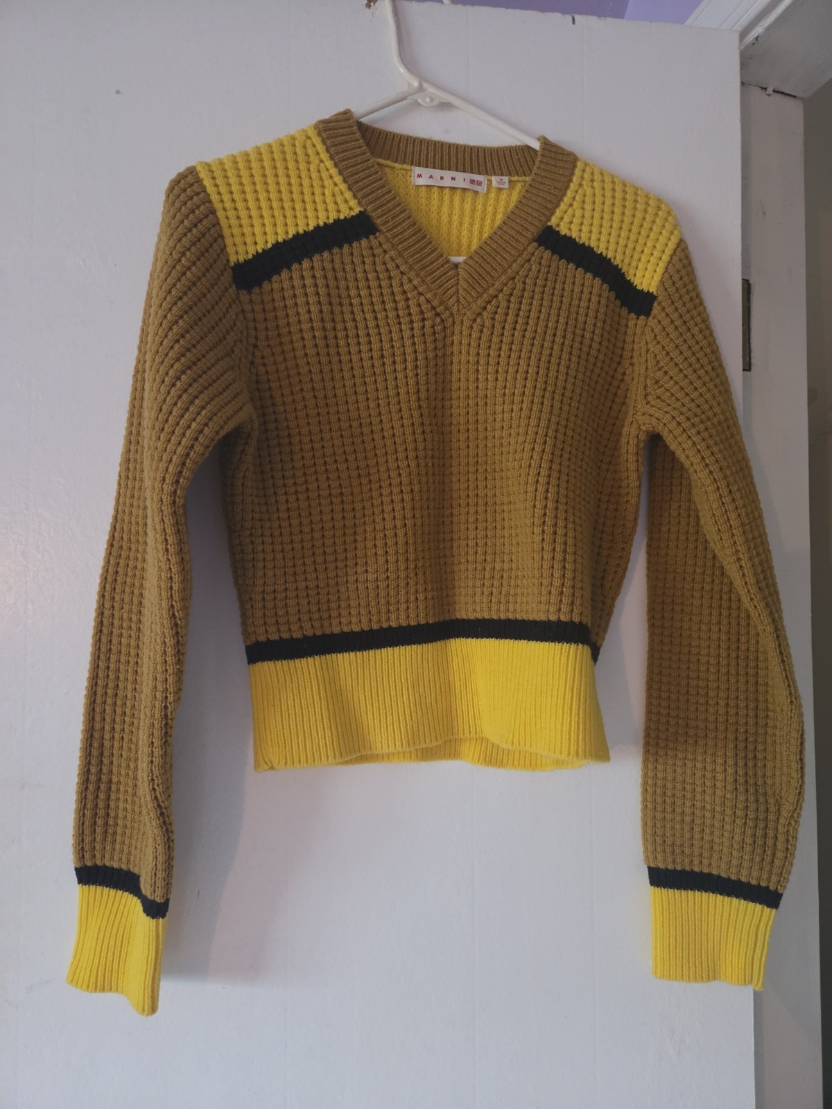 Marni Yellow Black Camel Cable Knit Size M Sweater Great Condition