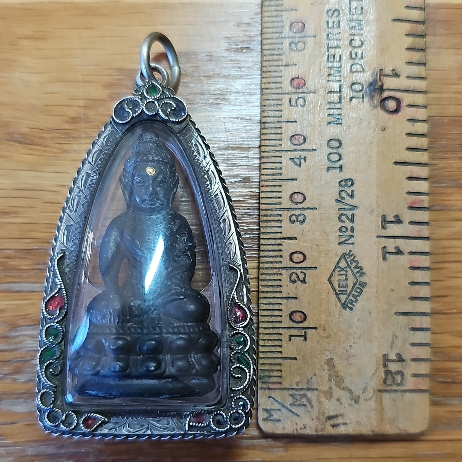 Rare Thai Buddha Amulet Phra Kring Gold Takroot set in old antique silver case Rare Thai Buddha Amulet Phra Kring Gold Takroot set in old antique silver case