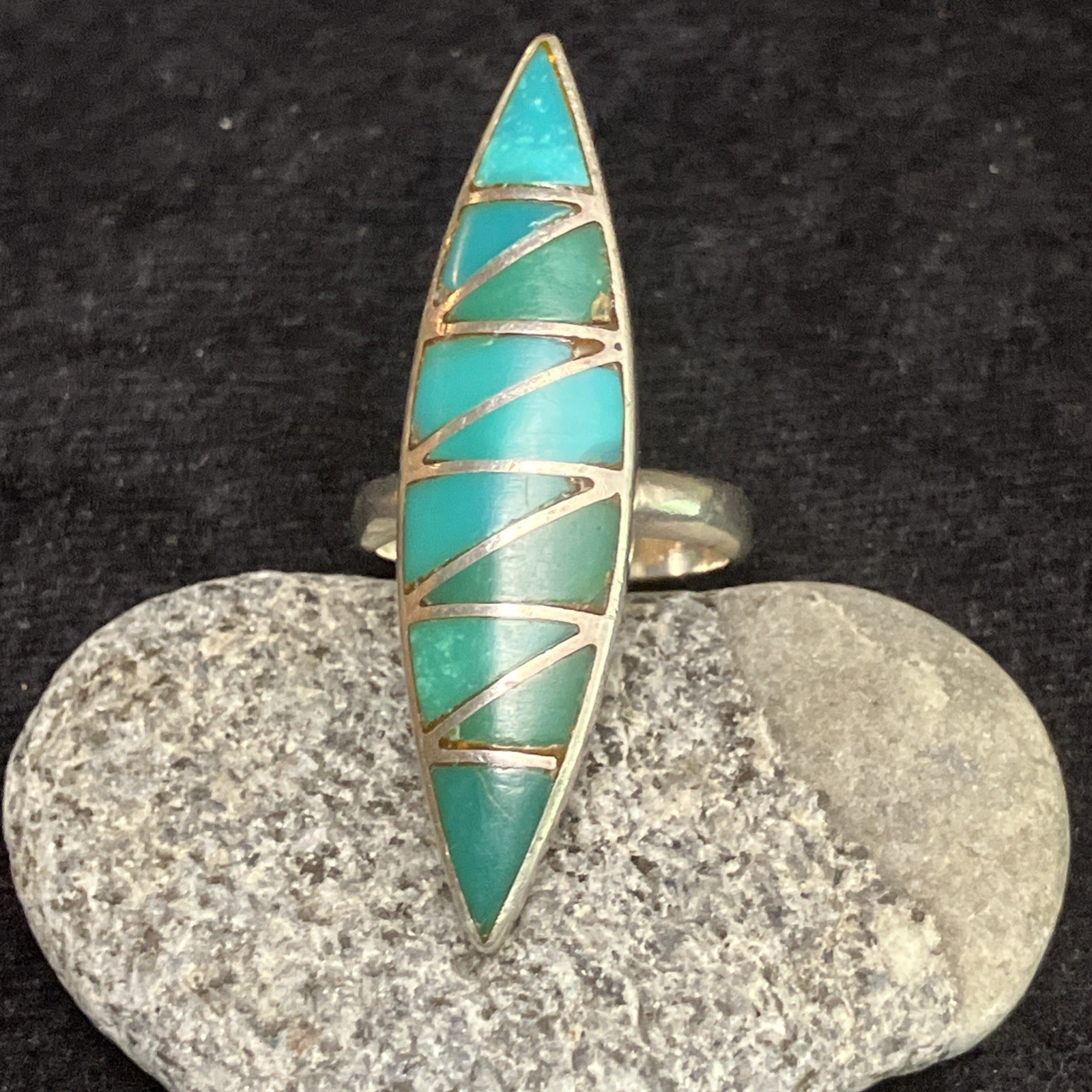 Vintage Zuni Channel Set Turquoise Sterling Ring Sz 6