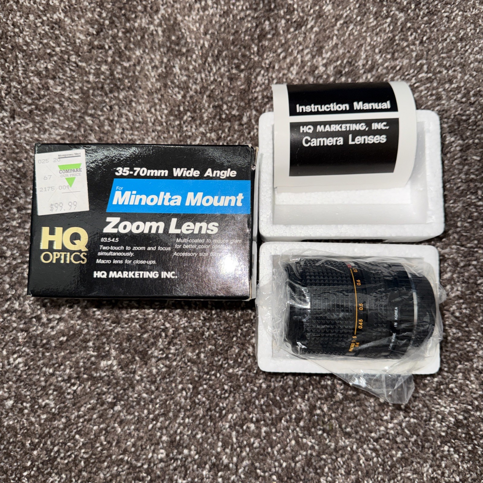 Vintage HQ Optics for Minolta Mount 35-75mm Wide Angle Zoom With Box And Manual
