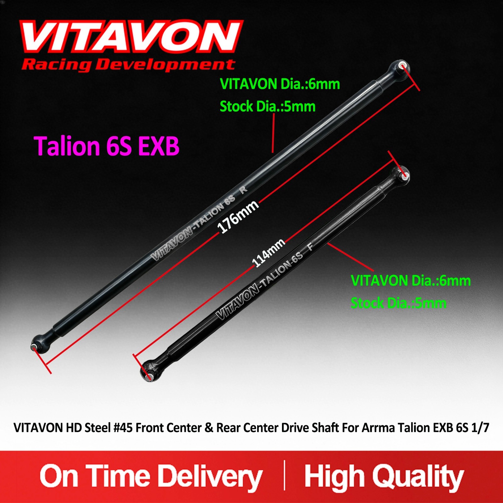 VITAVON HD Steel #45 Front Center & Rear Center Drive Shaft For Arrma Talion 6S