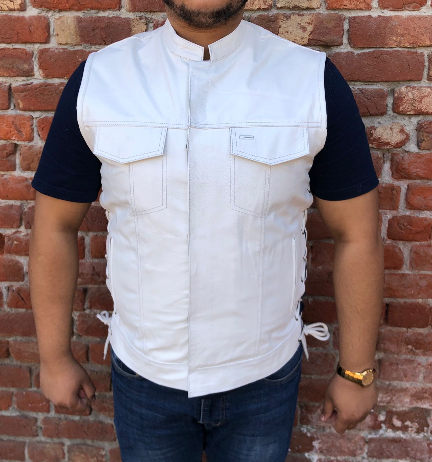 SOA Men's Leather Vest Anarchy Motorcycle Biker Club Concealed Carry Outlaws