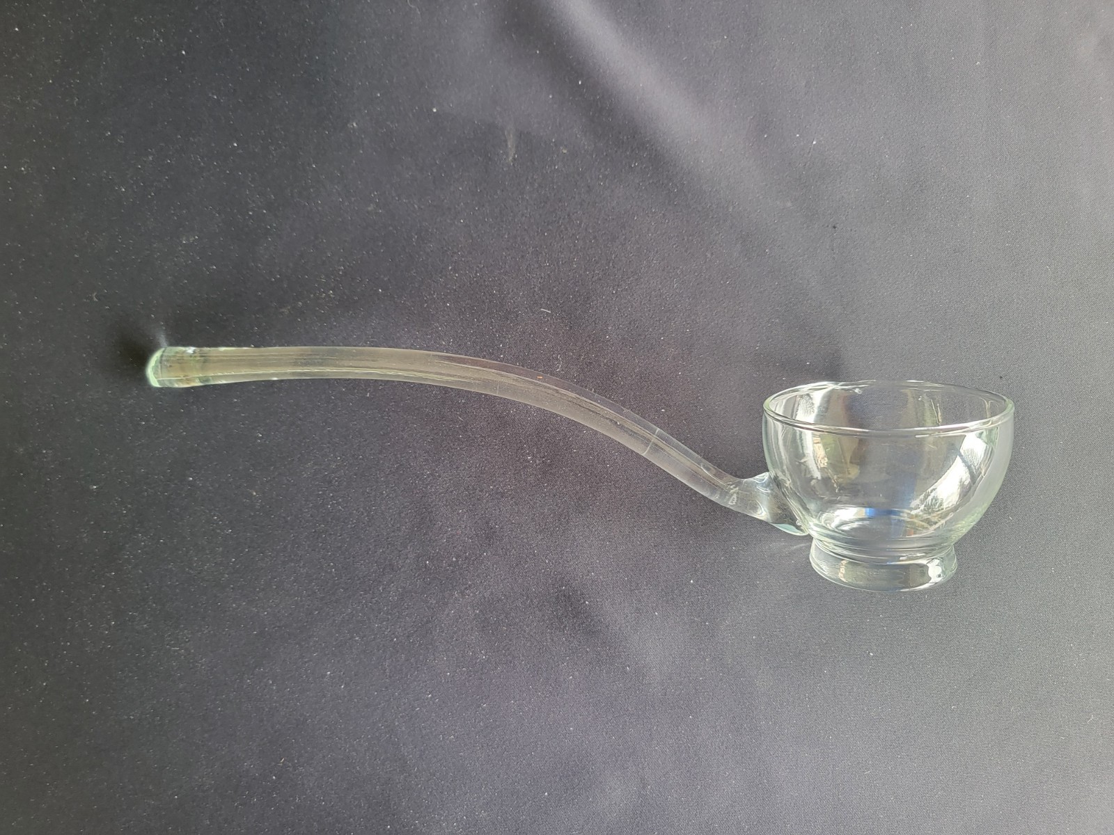 Vtg Hand Blown Clear Flat Bottom Glass 13” Punch Bowl Ladle with Pouring Spout