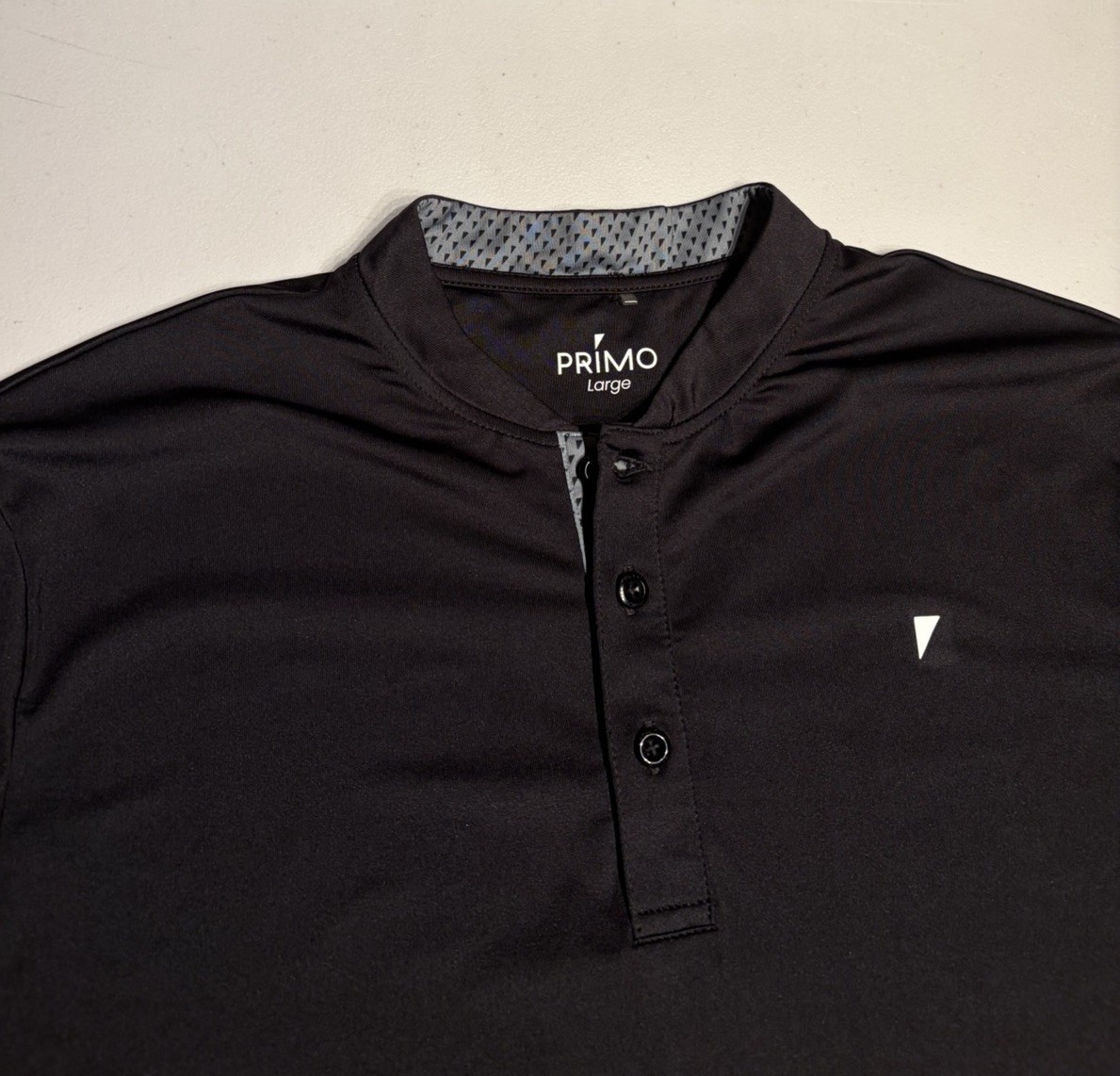 Primo Shirt Men’s Large Black Blade Collar Golf Polo Performance Polyester Primo Shirt Men’s Large Black Blade Collar Golf Polo Performance Polyester