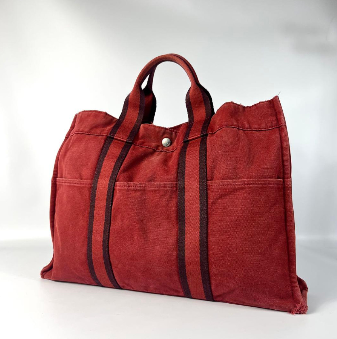 HERMES Fourre-Tout MM Tote Bag Canvas Red HERMES Fourre-Tout MM Tote Bag Canvas Red