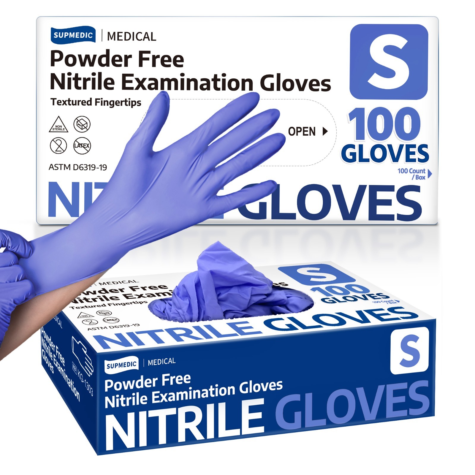 Medical Nitrile Exam Gloves, Blue Iris, Powder-Free Food-Safe Disposable Glove Medical Nitrile Exam Gloves, Blue Iris, Powder-Free Food-Safe Disposable Glove