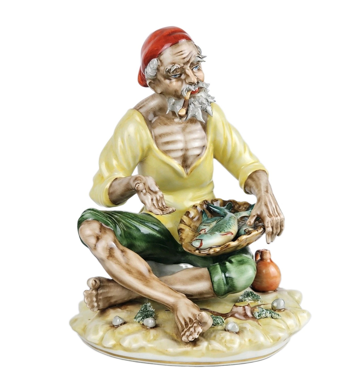 Vintage 1950s Capodimonte Fisherman Porcelain Figurine Crown N Mark Italy