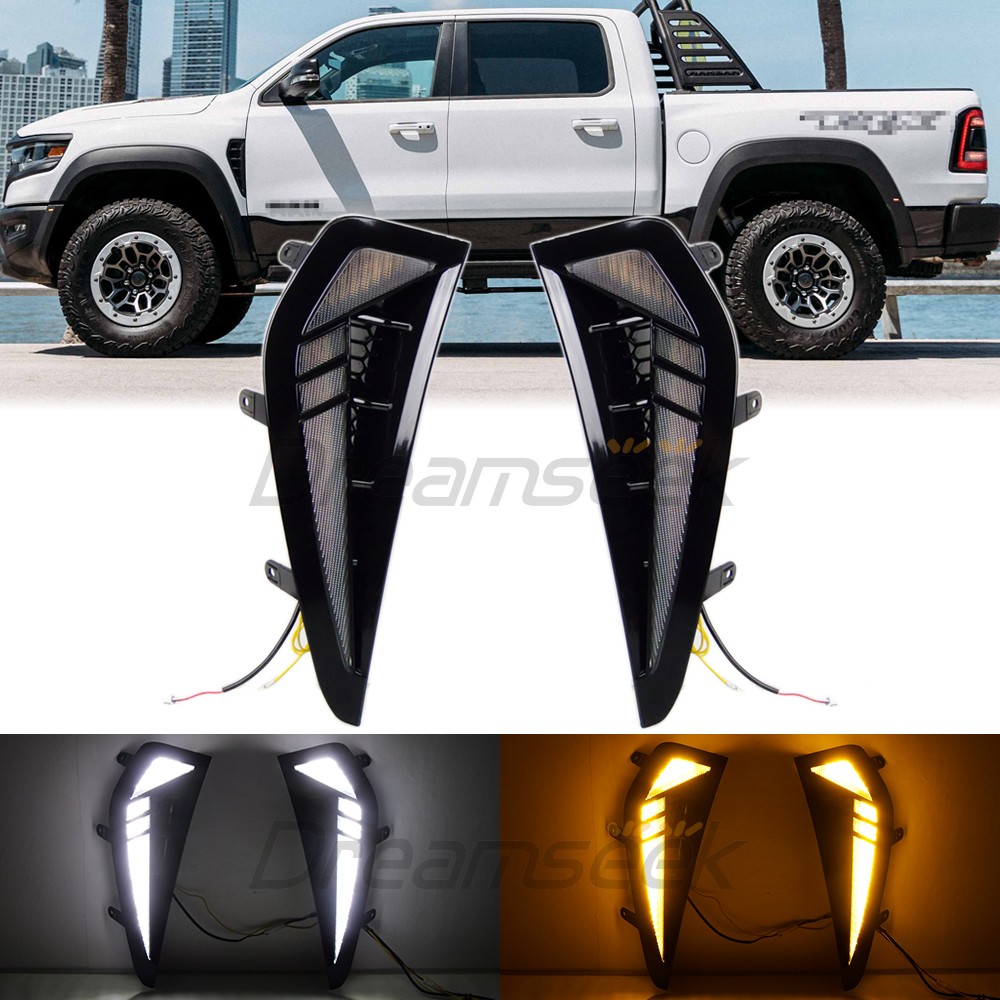 LED Side Fender Marker Light for Ram 1500 TRX 2021-2024 DRL w/ Dynamic Turn Lamp