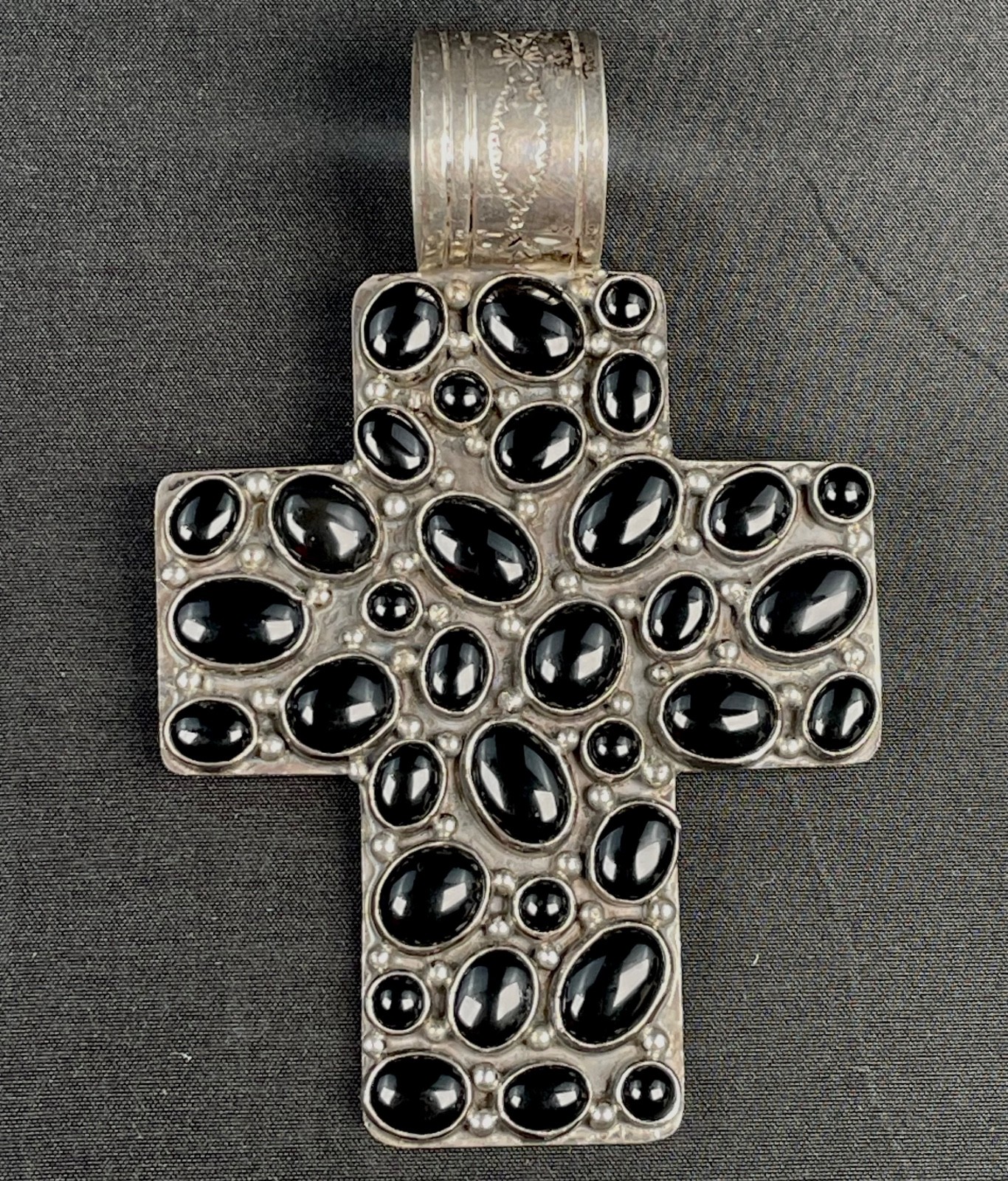 Nakai Navajo Sterling Black Onyx Massive 5in Cluster Cross Pendant 95.85g