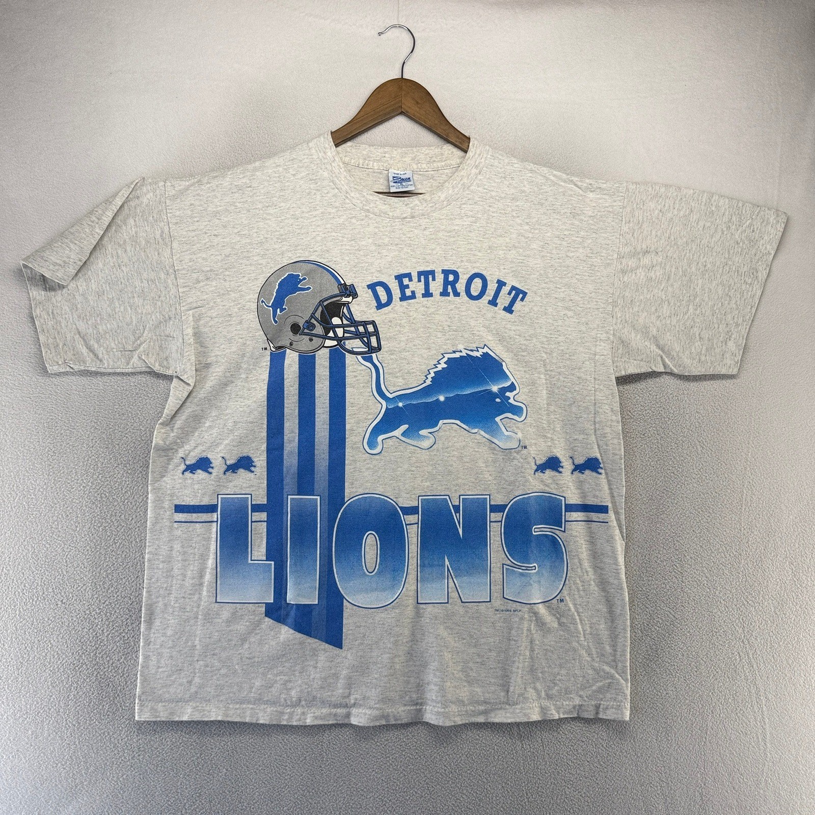 Vintage Detroit lions Shirt Men\'s XL Gray All Over Double Sided Salem USA 90s