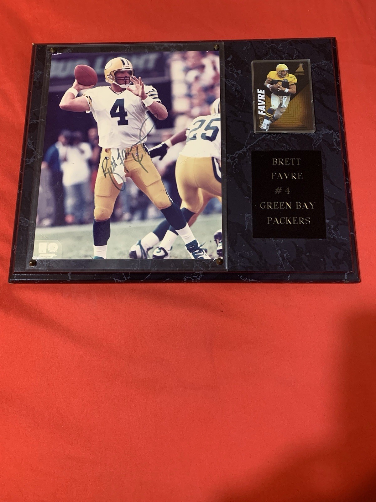 Brett Favre Autographed Large Photo Plaque with Card with /COA Packers QB HOF #4