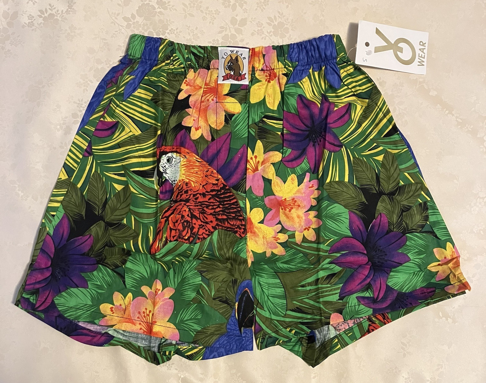 NOS Vintage Maxx Boxer Yo Wear Jungle Parrot Boxer Style Shorts Unisex 90s S USA