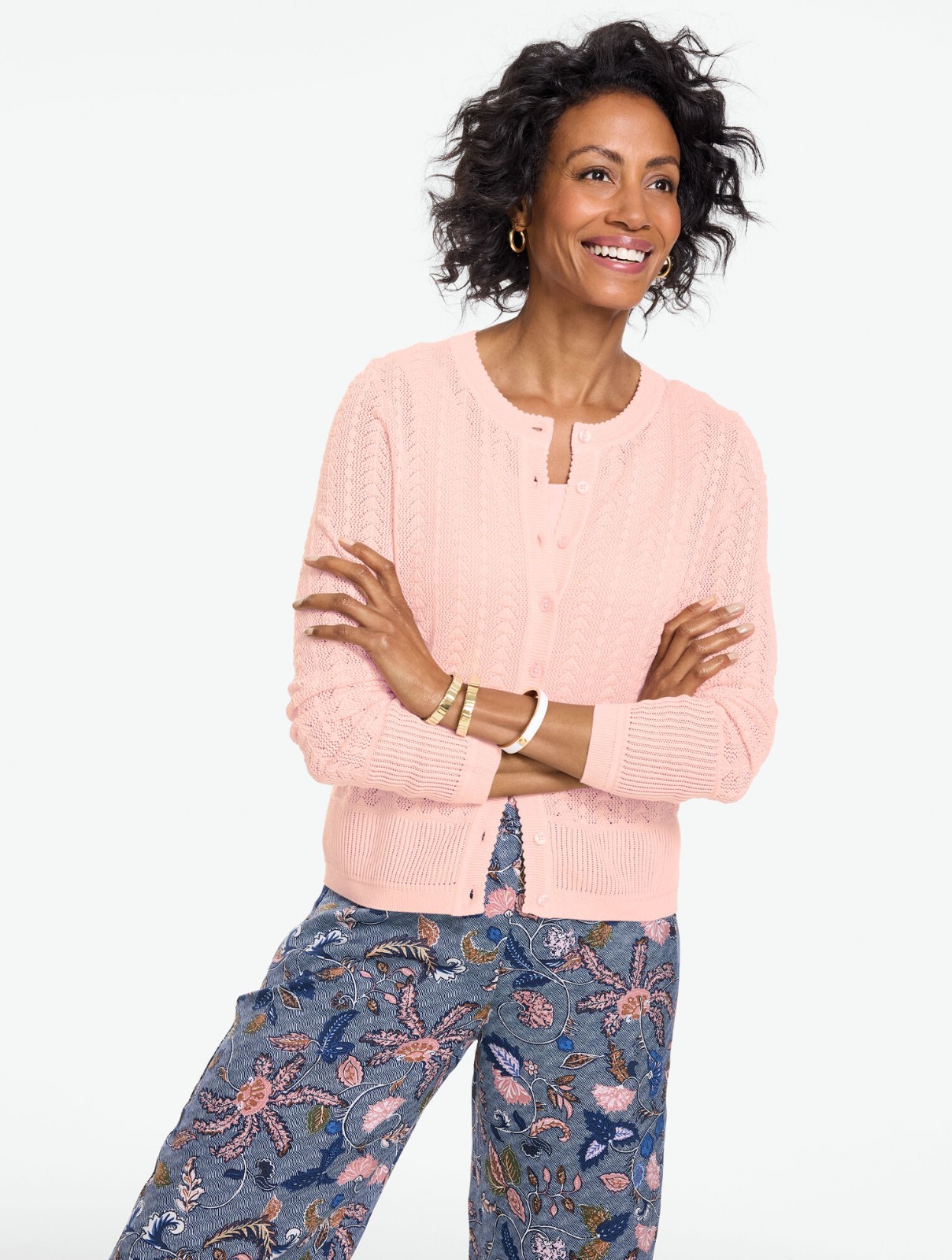 Pointelle Charming Cardigan at Talbots, NWT $99.5, PINK CHAMPAGNE, all size Pointelle Charming Cardigan at Talbots, NWT $99.5, PINK CHAMPAGNE, all size