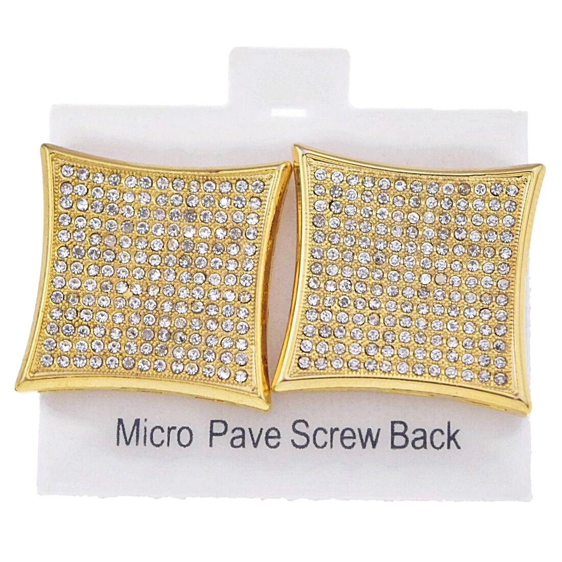 Men\'s Huge 25MM Hip Hop Kite Earrings Micro Pave 13 Rows Gold Plated Screw Back