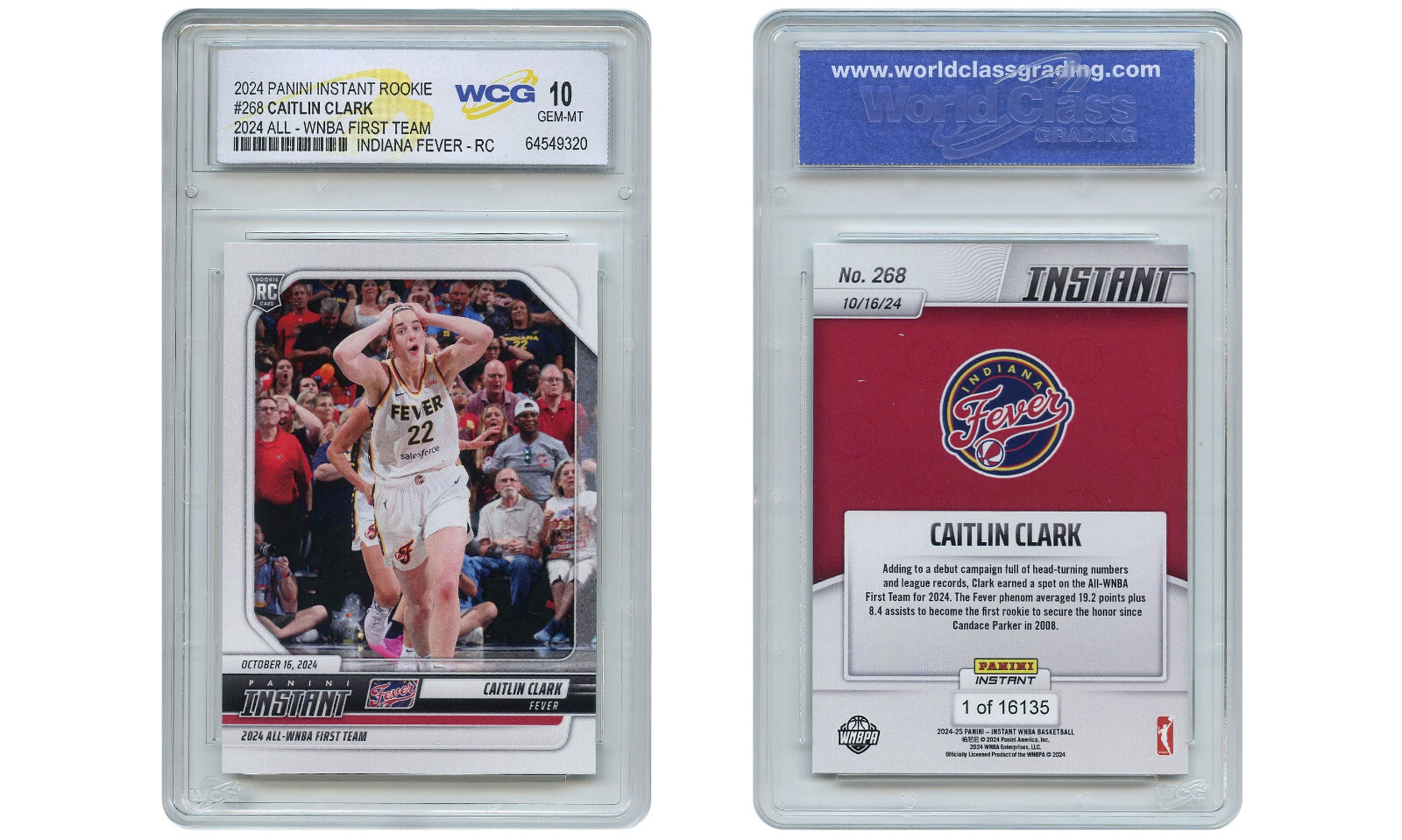 2024 Panini CAITLIN CLARK Card All-WNBA First Team #268 RC - Graded GEM MINT 10 2024 Panini CAITLIN CLARK Card All-WNBA First Team #268 RC - Graded GEM MINT 10