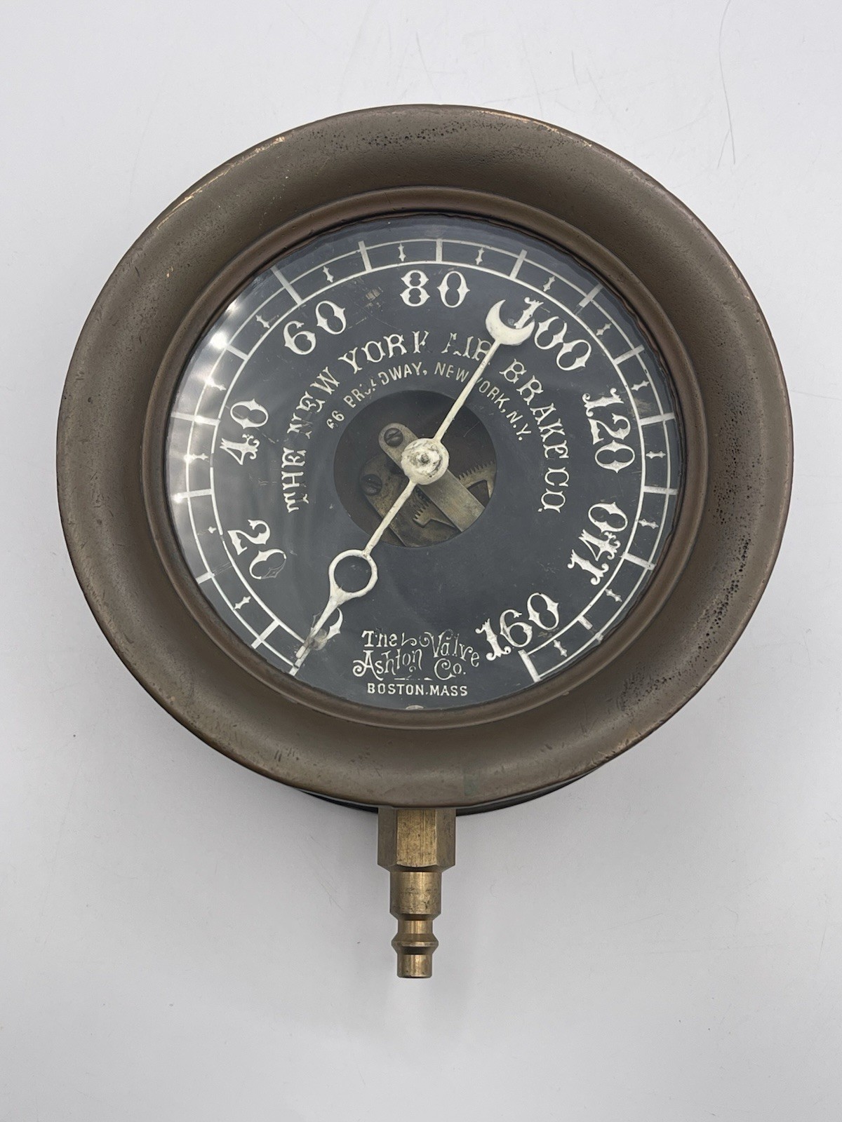 Antique Ashton Valve Co Boston Brass 8.5” Pressure Gauge Steam Industrial Vtg