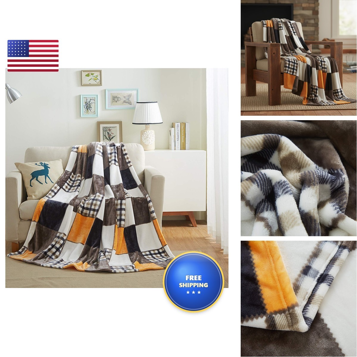 Tache Fall Orange Plaid Micro Fleece Throw Blanket 90x90 Full/Queen Size Tache Fall Orange Plaid Micro Fleece Throw Blanket 90x90 Full/Queen Size