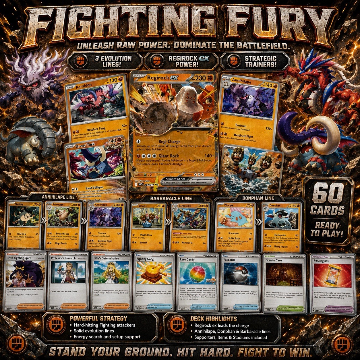 Pokemon TCG Fighting Fury Ready-to-Play 60 Card Deck Regirock ex Koraidon