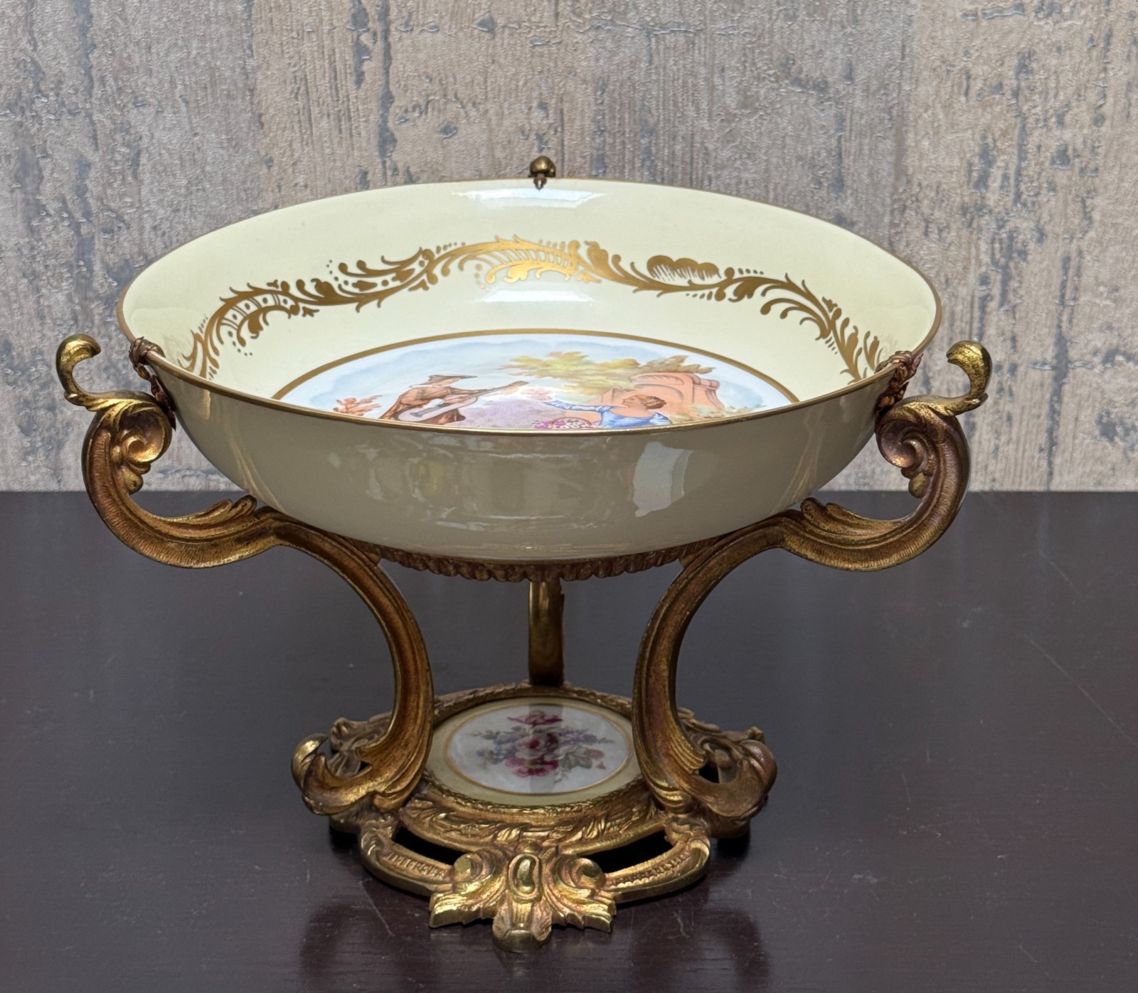 Antique French Sevres Style Porcelain Ormolu Gilt Bronze Centerpiece Bowl Compot
