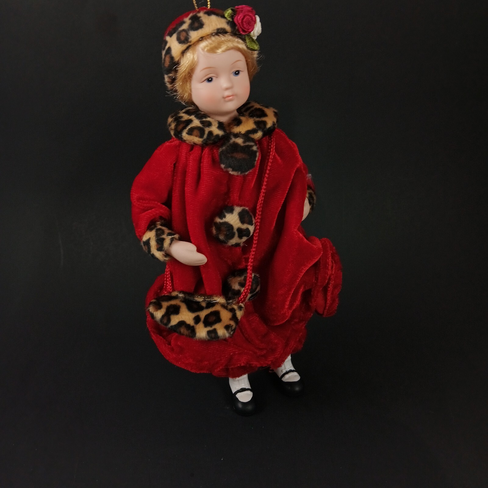 Vintage Dillard's Trimmings Christmas Holiday Decoration Doll Tall Red/Leopard