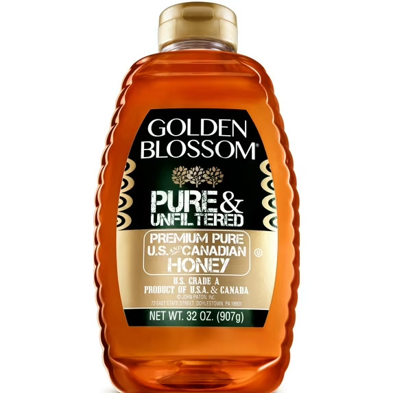 Golden Blossom Pure & Unfiltered Honey, 32 oz Plastic Bottle. Contains no additi