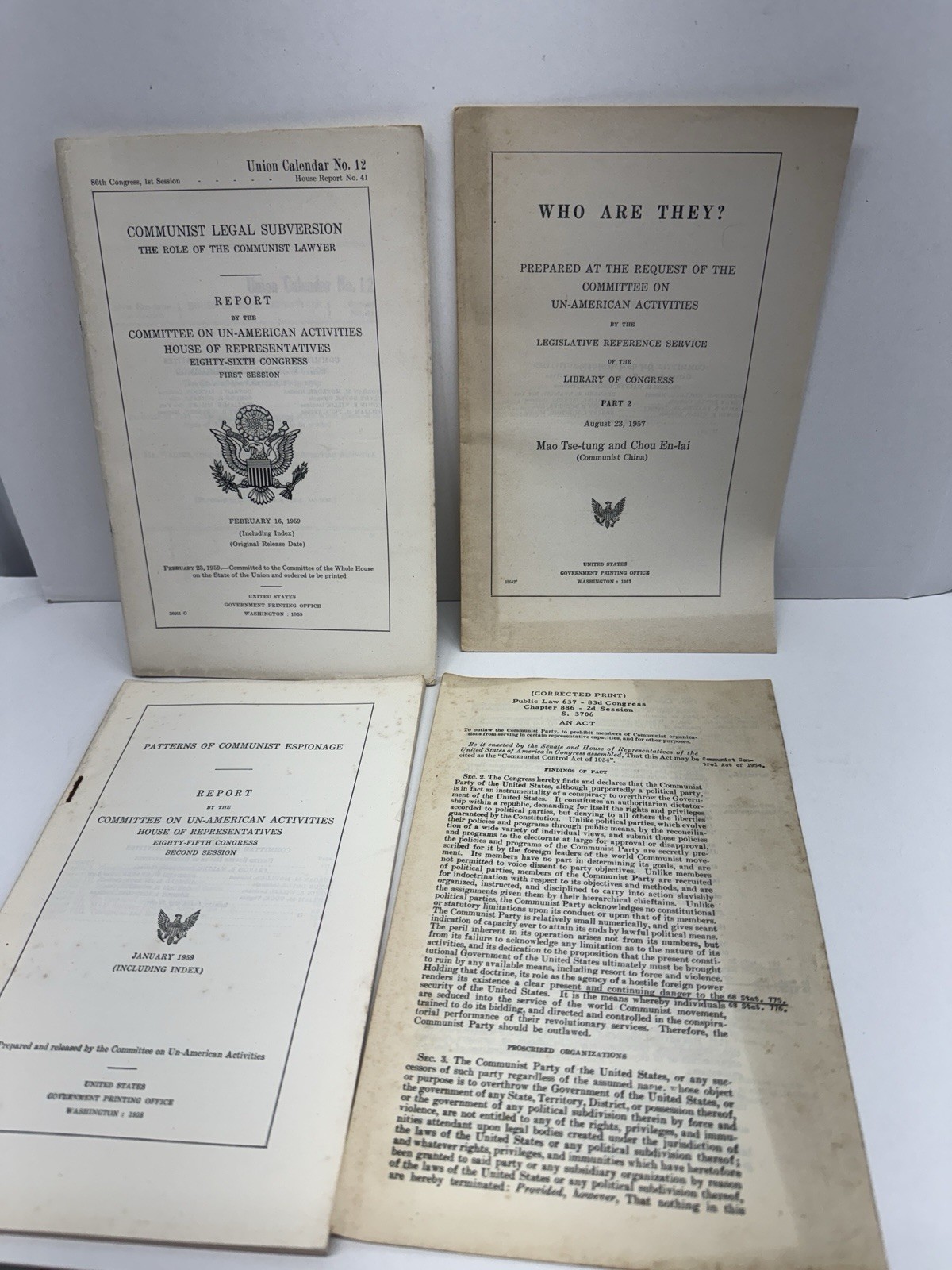 House Committee on Un-American Activities Reports LOT OF FIVE 1950s Communism House Committee on Un-American Activities Reports LOT OF FIVE 1950s Communism
