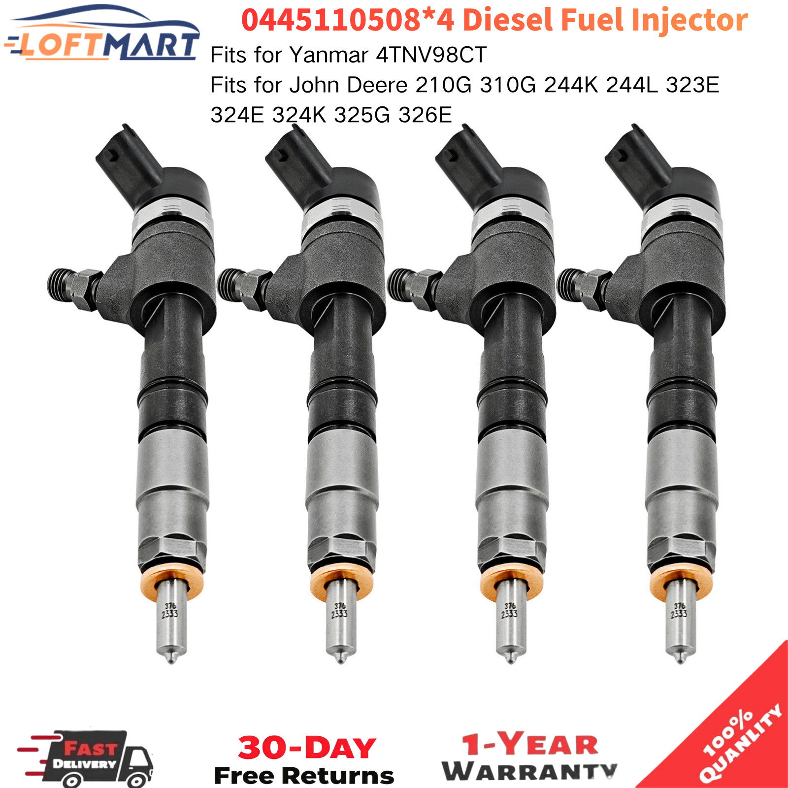 4x Diesel Fuel Injectors For Yanmar 4TNV98CT Engine John Deere 323E 129E0153100